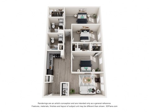 Floor plan for 3 beds, 2 baths, 1190 sqft